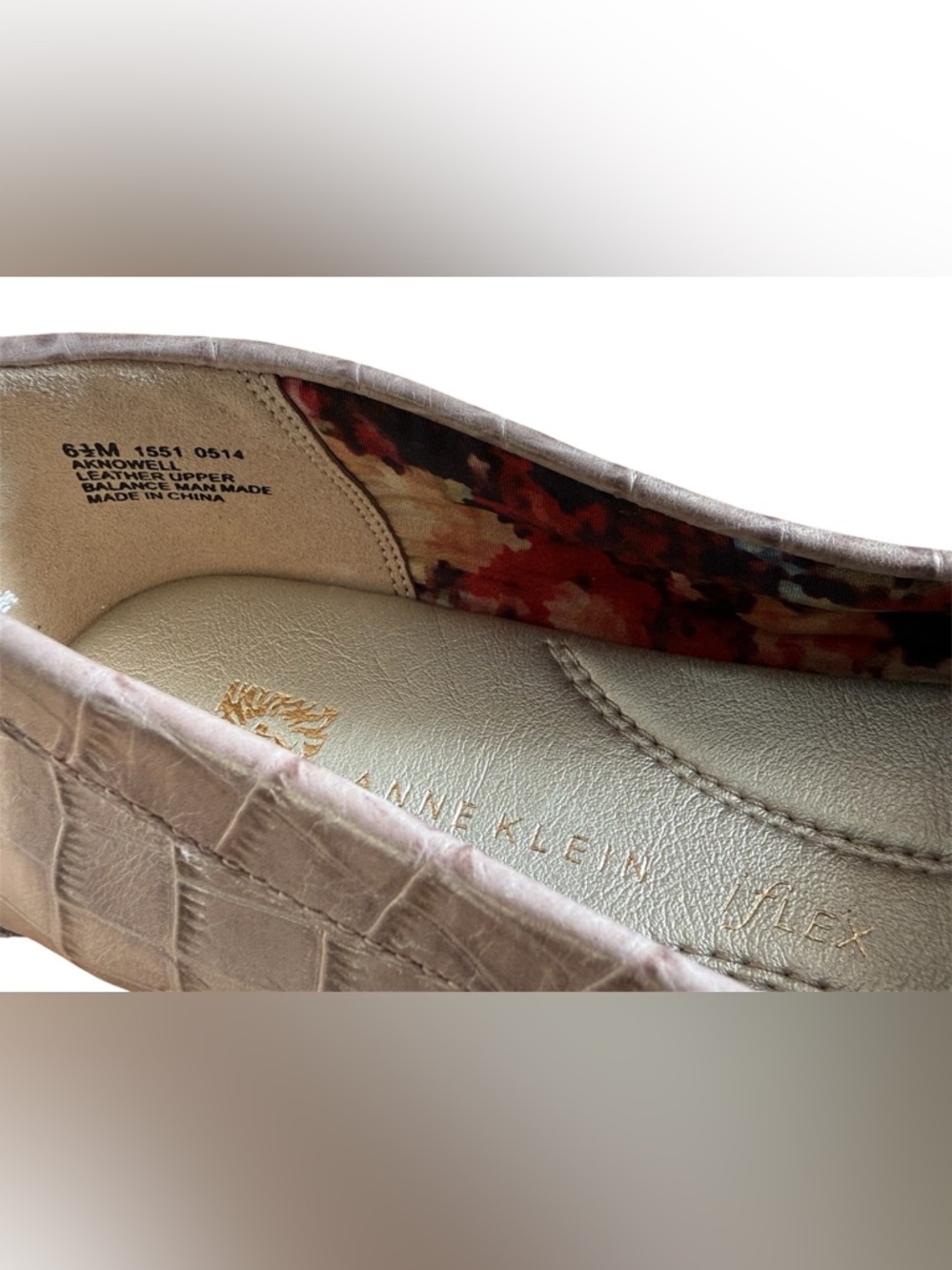 Anne Klein Nowell iFlex Loafers Women’s 6.5 Metallic Taupe Croc Leather Flats - Picture 5 of 6
